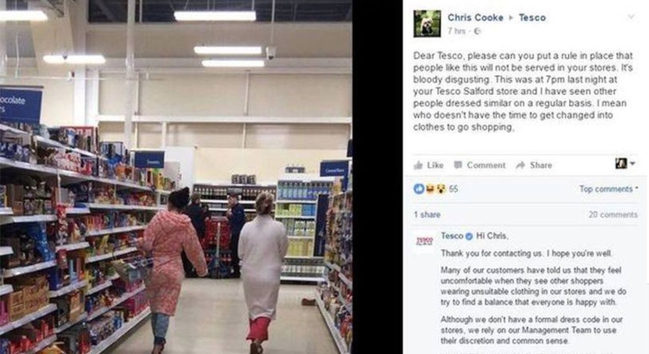 Entity reports on Chris Cooke's complaint about pajamas in Tesco.
