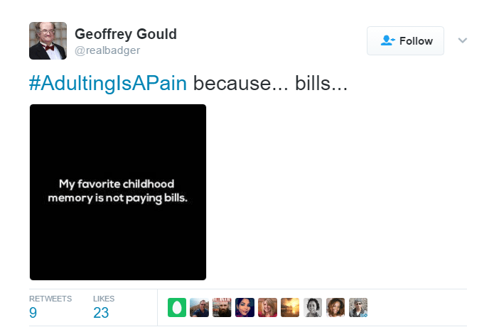 Entity shares millennial adulting problems with trending Twitter hashtag #AdultingIsAPain.