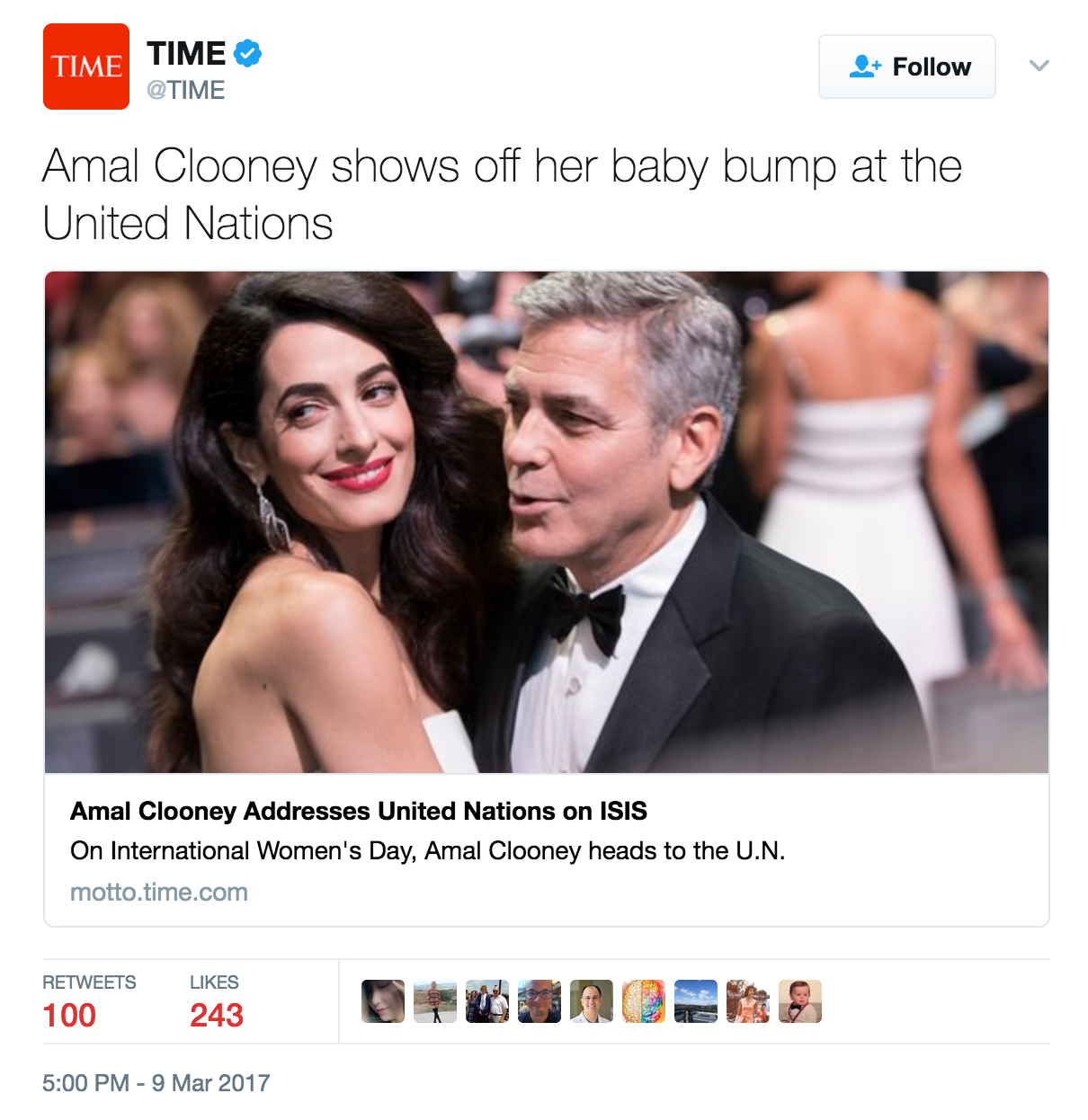 ENTITY reports on Amal Clooney's UN speech and criticizes those talking about her baby bump.