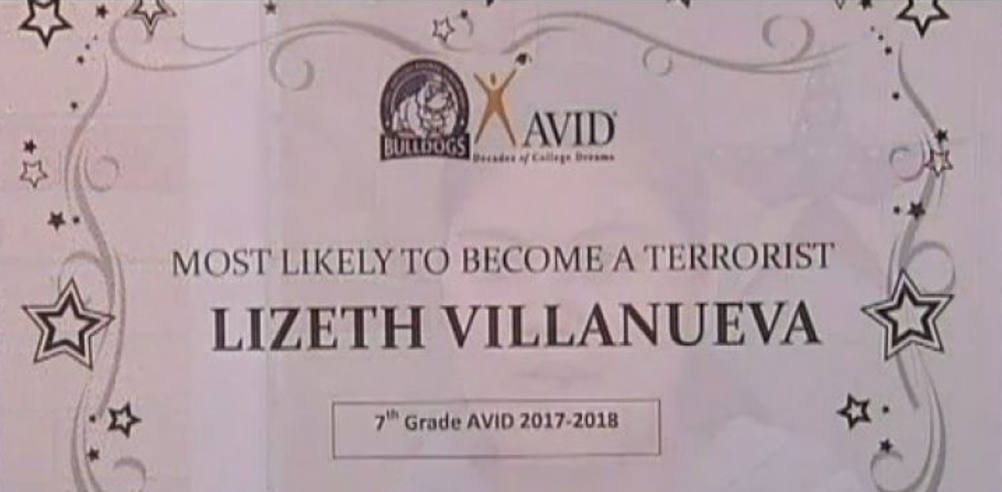 Racist teacher jokes seventh grader most likely to be a terrorist, Entity reports.