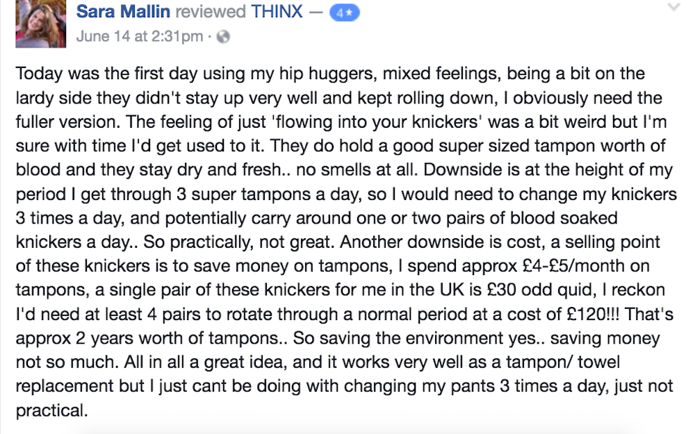 Entity shares 4 THINX reviews.
