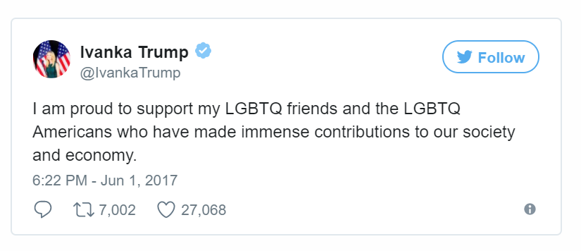 Ivanka Trump tweet about LGBTQ support