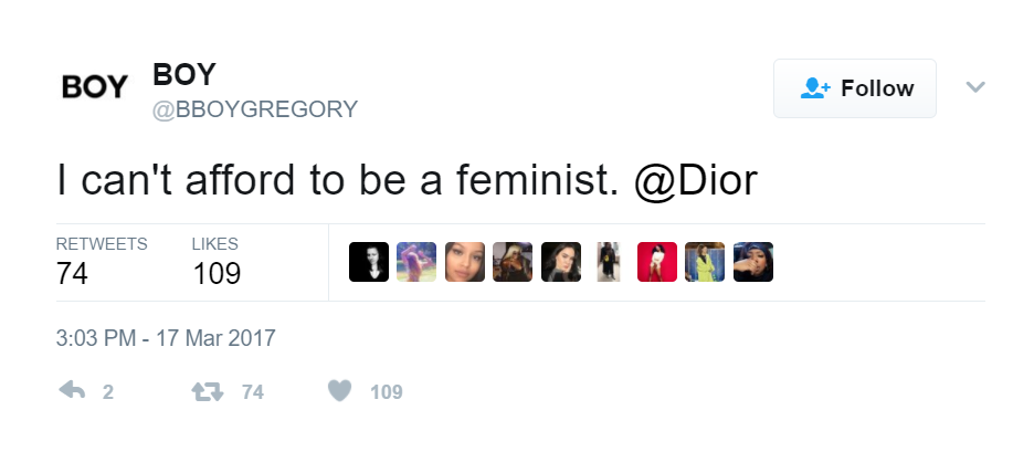 Twitter users are angry at Dior for selling a feminist tshirt for $710