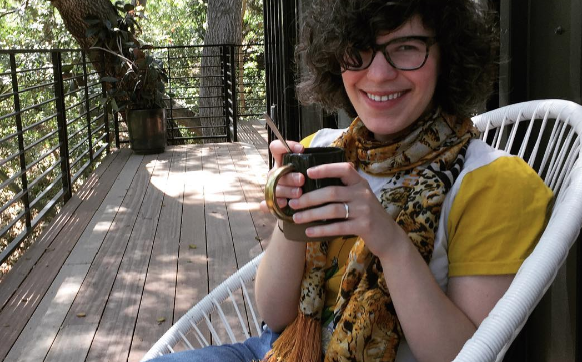 Rebecca Sugar, Animation Powerhouse, enjoying a cup of coffee