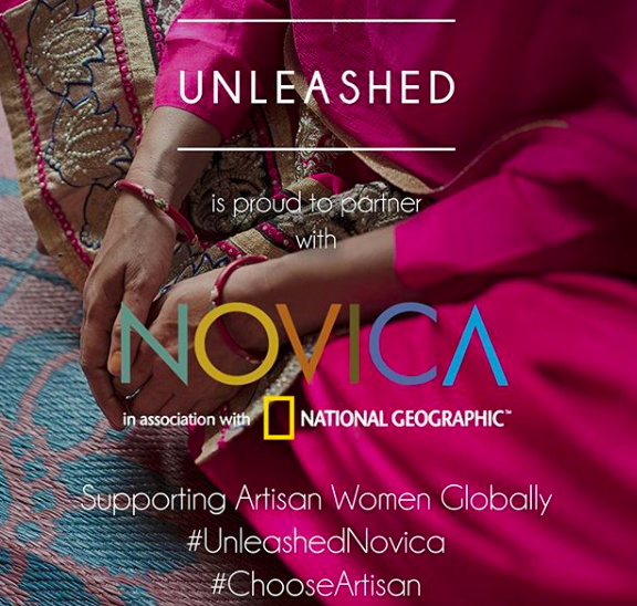 ENTITY describes UNLEASHED's mission to help female artists. Photo of Novica and UNLEASHED partnership.