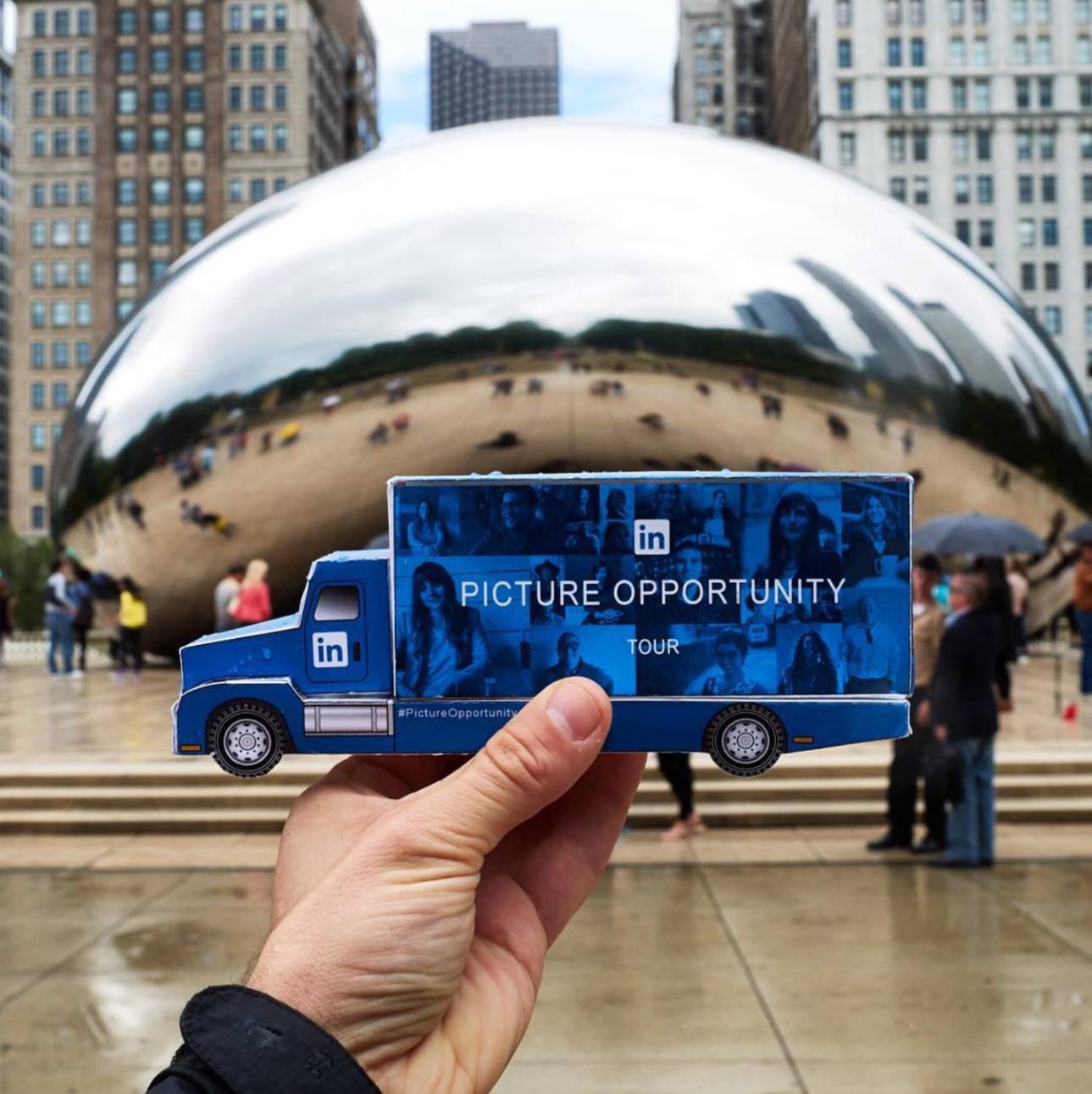 ENTITY shares LinkedIn profile tips. Photo of "The Bean" in Chicago.