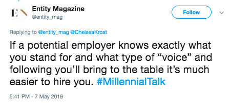 ENTITY Mag shares screenshots from an online AMA called "Millennial Talk" and explains the importance of a personal brand. 
