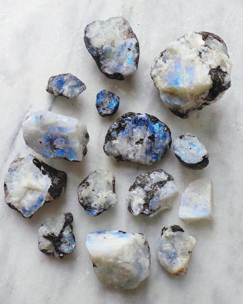 Photo of a series of moonstones.