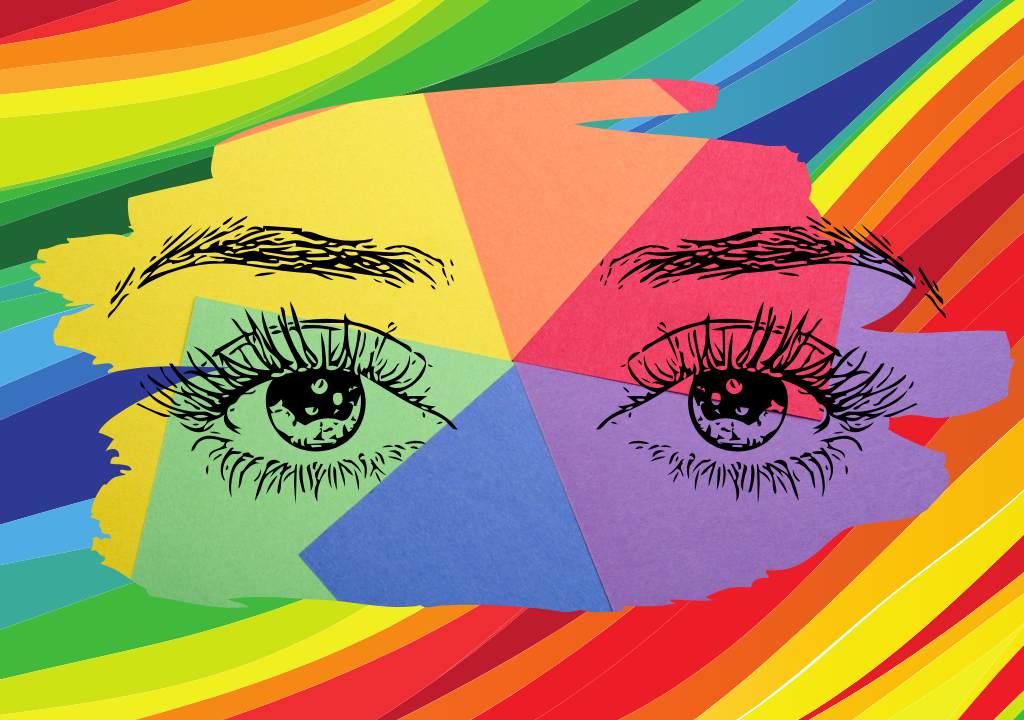 rainbow background with eyes at the forefront