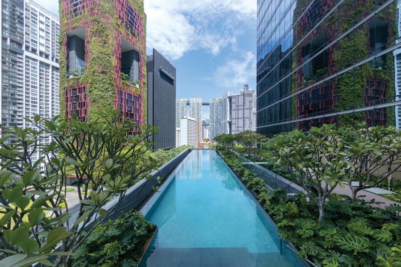 Entity shows picture of pool overlooking city in Singapore at the Sofitel Hotel via the Sofitel Singapore City Centre hotel website