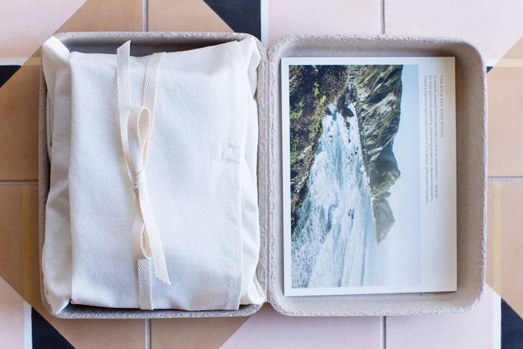 The sea soak's compostable and reusable packaging.
