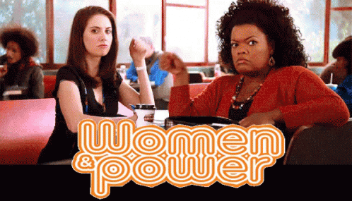 ENTITY Mag shares gif of two women fist-bumping that says "Women & power." 