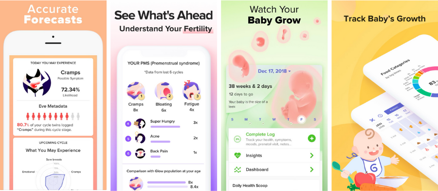 The Glow family of apps are some of the best health apps for women. They have features for period tracking, fertility, and baby growth.